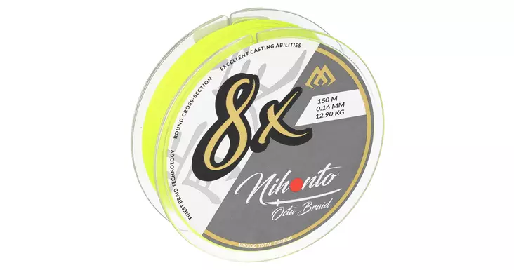 Mikado Nihonto Octa Braid 8X 150m -kuitusiima fluorikeltainen - Kuitusiimat ja punotut siimat - 5900637508090 - 1