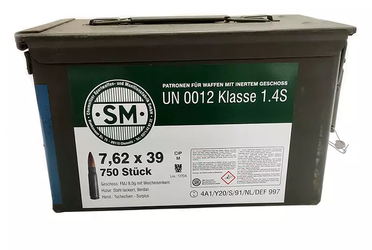 SM 7,62x39 8g 123gr FMJ - 750 kpl Surplus BULK rynnäkkökiväärin patruuna - Kiväärin patruunat - SM762x39-8g-750 - 1