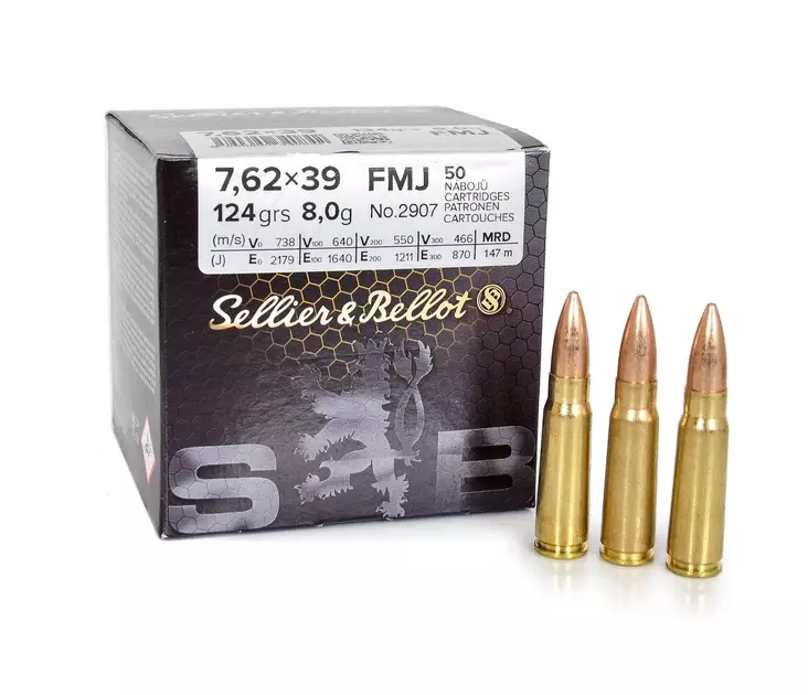 Sellier&Bellot Training 7,62x39 FMJ 8g 50kpl (Tukkuboxi 400kpl a' 38,00eur) - Kiväärin patruunat - V340842 - 1