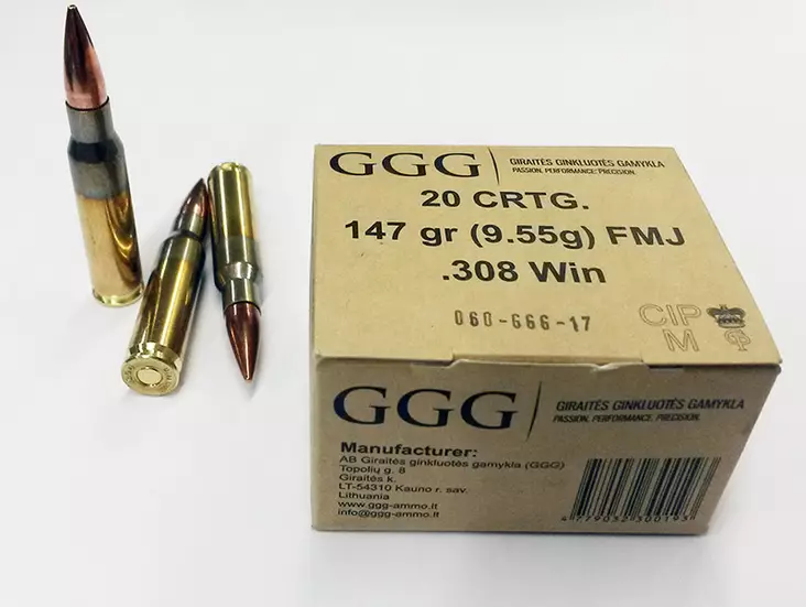 GGG FMJ .308win 9,55g - Kiväärin patruunat - 4779032300193 - 1