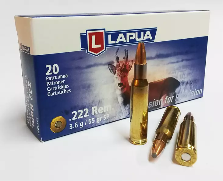 Lapua .222 Rem SP 3,6g 55gr - Kiväärin patruunat - 6418267101523 - 2
