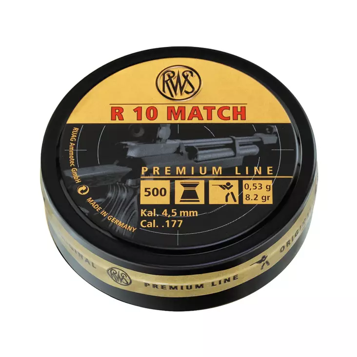 RWS R10 Match 4.50mm 0,53g 8,2gr (500kpl ilmakiväärinluoti) - Ilma-aseiden Luodit 4,5 mm - 4000294135903 - 1