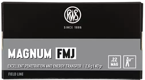 RWS .22 WMR FMJ 2,6g 50kpl - Pienoiskiväärin patruunat - 4000294133084 - 1
