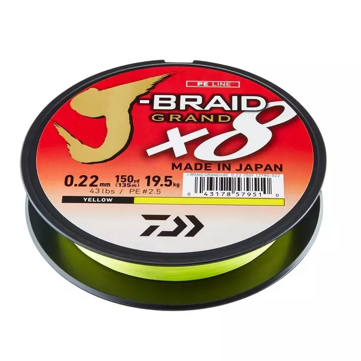 Daiwa J-Braid Grand x8 kuitusiima 135m keltainen - Kuitusiimat ja punotut siimat - 043178579466 - 1