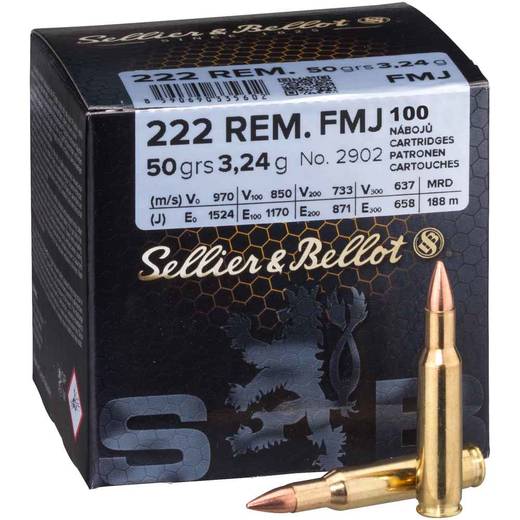 Sellier&Bellot .222 Rem FMJ 3,24g 50gr - Kiväärin patruunat - 8590690335626 - 2