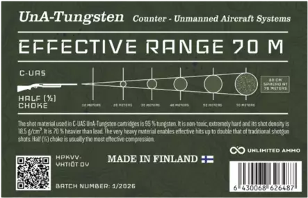 UnA Tungsten Dronepatruuna 12/70 - Korvaavat haulikon patruunat - 6430068626487 - 2