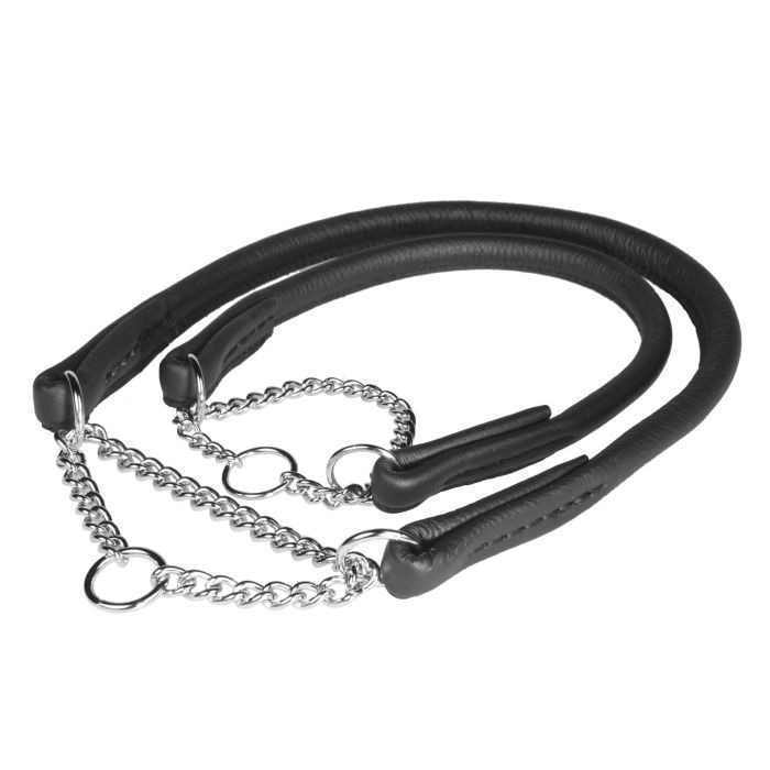 PET FIRST Puolikiristävä pyöreä nahkapanta musta 10mm - Pannat ja valjaat - 6416140289528 - 1