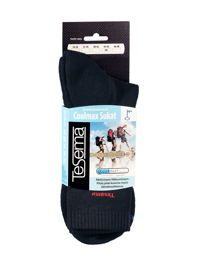 Tesema Coolmax -sukat froteepohjalla Musta - Sukat - 6416889180919 - 5