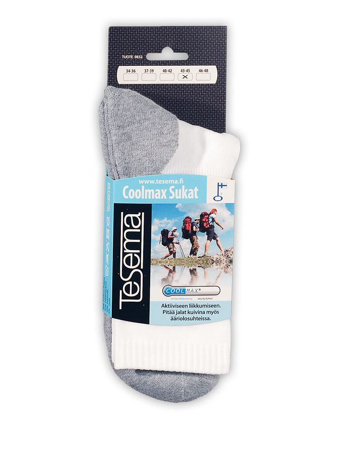 Tesema Cool Max urheilusukat Valk./Harm. - Sukat - 6416889198327v37 - 1