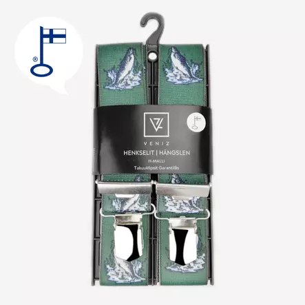 klipsikiinnitteiset henkselit 120cm, H-malli kalastusaiheinen - Vyöt ja Olkaimet - 6438042534469 - 2