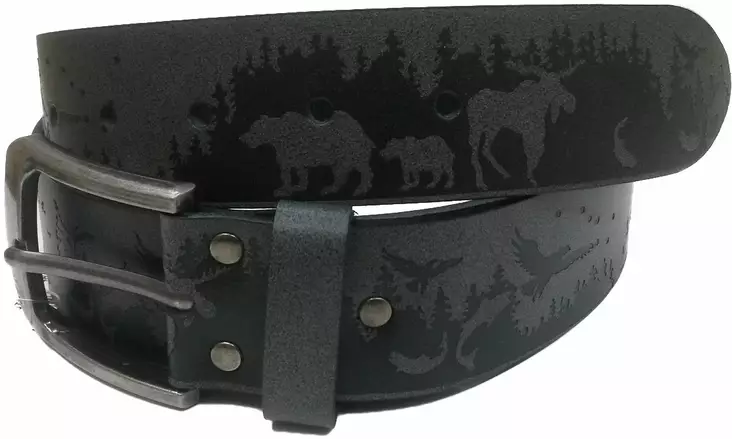 Farkkuvyö eräkuvio 38mm aitoa nahkaa - Vyöt ja Olkaimet - farkkuvyo446-90cm - 1