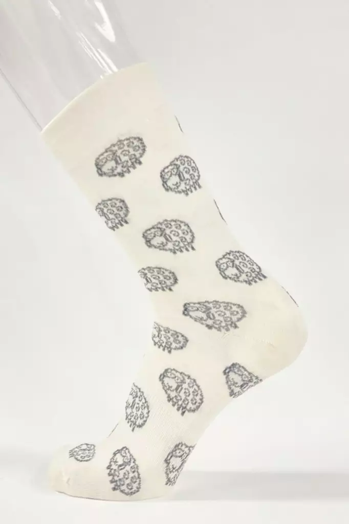 WOOLWEAR Merinovilla sukat no. 96 valkoinen lammaskuvio - Sukat - 5601131003011_35v - 1